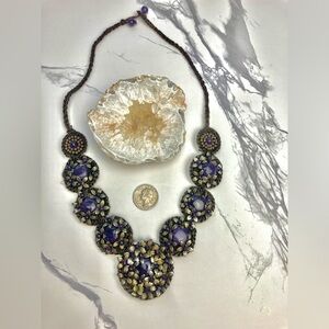 Elegant Purple and Gold Statement Necklace